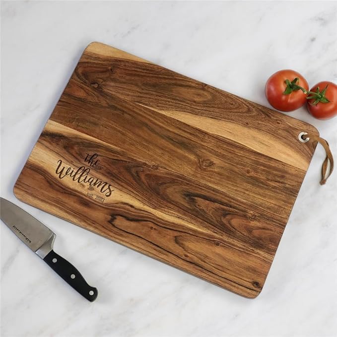 Personalized Acacia Cutting Board Engraved with Family Name and Established Date, Custom Wedding Gift