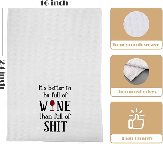 Funny Wine Kitchen Towels - Bar Towels for Kitchen Bartender Home, Wine Bar Decor Dish Towel, Funny Tea Towel, 16x24 Inch
