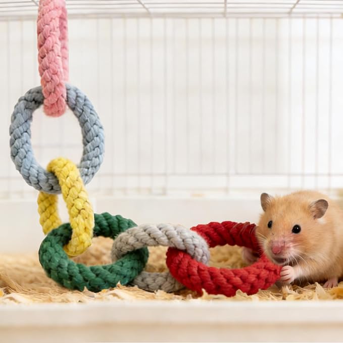 Sugar Glider Toys, Cotton Rope Climbing Rings, Colorful Hanging Toy | Cage Accessories for Rats, Squirrels, Birds & Small Pets – Chewable & Durable, Fun Activity for Enrichment, Easy to Hang