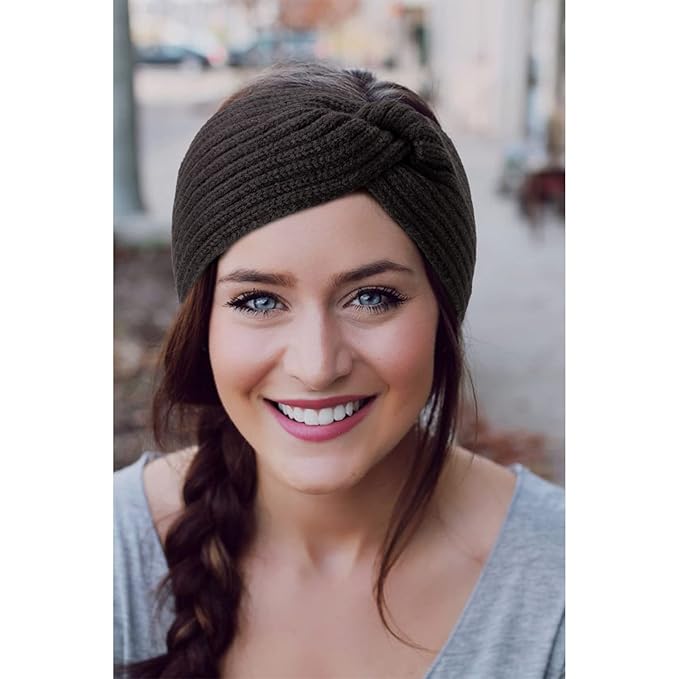AQOKKA Knit Winter Headbands for Women Fuzzy Wool Fleece Lined Ear Warmers Elastic Turban Crocheted Head Wrap Winter Accessories for Women Cold Weather