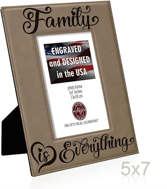 KATE POSH Family is Everything Engraved Leather Picture Frame (5x7-Vertical)