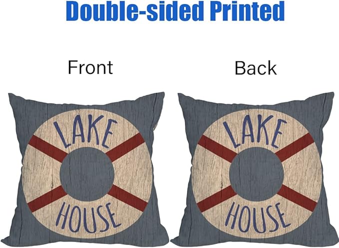 Fukeen 2 Waterproof Outdoor Lake House Pillow Covers 24x24 Inch Vintage Summer Coastal Nautical Life Buoy Throw Pillow Cases Ocean Rustic Farmhouse Decorations Cushion Cover Double Sided
