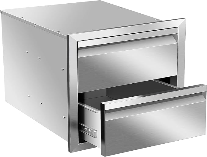 Outdoor Kitchen Drawers Stainless Steel 18W X 15H X 23D Inch, Flush Mount Double BBQ Island Drawers with Hidden Handle for Outdoor Kitchens, Patio or Grill Station