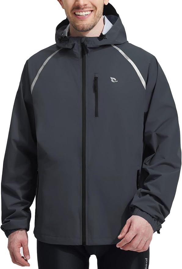 baleaf Men's Rain Jacket Waterproof Windbreaker Raincoat Running Cycling Hiking Gear Hood Lightweight Reflective Packable