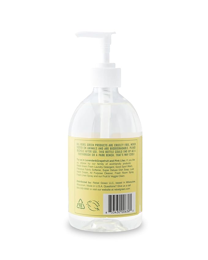 Rebel Green Liquid Hand Soap - Moisturizing Natural Bathroom & Kitchen Liquid Soap - Gentle Household Hand Wash (Peppermint and Lemon, 16.90 Fl Oz (Pack of 4))