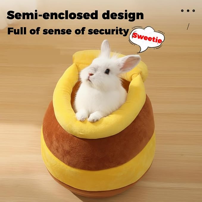 Rabbit Honeypot Bed House - Bunny Hideout Warm Fleece Cuddle Cup Snuggle Sack with Removable Cushion Guinea Pig Hideout Sleeping Cave for Rabbit Guinea Pig Ferret Chinchilla