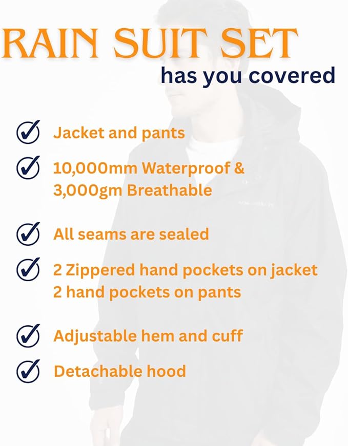 Acme Projects Men Waterproof Rain Suit (Jacket & Pants) 10000mm/3000gm Breathable Windproof Taped Seam Lightweight Gear