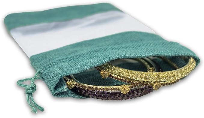 48-Pack Medium Linen Burlap & Organza Gift Bags w. Drawstrings (5x7 in, Teal) - Party Favors, Presents, Samples & Treats Mesh Pouch by The Display Guys