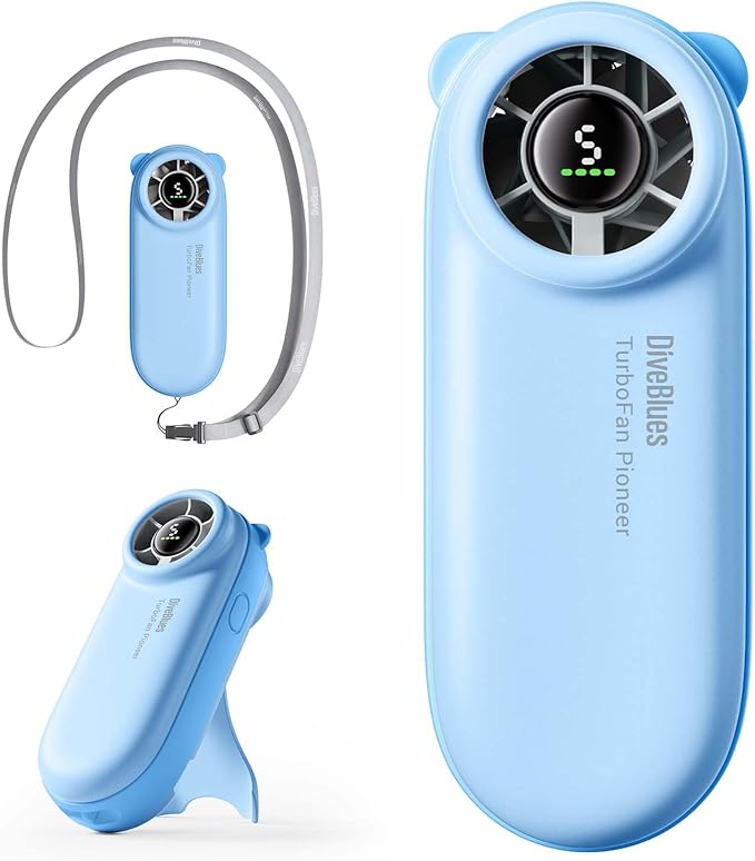 Diveblues Handheld Portable Turbo Fan, 4000mAh USB Rechargeable Pocket Fan, Up to 16 Hours, Hand Fan with 5 Speeds Powerful Cooling for Travel/Summer/Outdoor/Lash/Purse