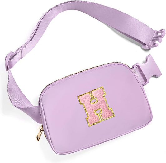 Gitus Initial Belt Bag Fanny Pack Crossbody Bag for Girls Birthday Gifts Age 8-10 Teen Girl Gifts Trend Stuff Personalized Letter Gifts for Daughter Sister (Lavender-H)