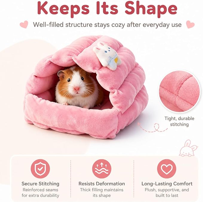 Meow&Woof Small Animal Beds, 2 Pack Hamster Hideout, Washable Guinea Pig House, Cozy Hedgehog Cage Accessories, Hideaway for Sugar Glider, Chinchilla, Rat-Pink