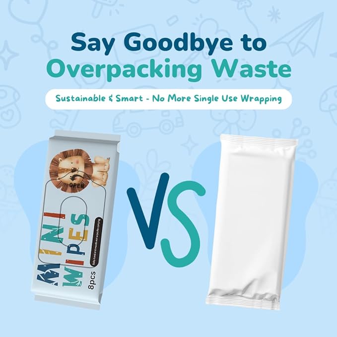 Mini Wet Wipes - Alcohol & Fragrance Free, Safe for Babies & Kids - 8 Bags Total 64 Wipes (Sky Lion)