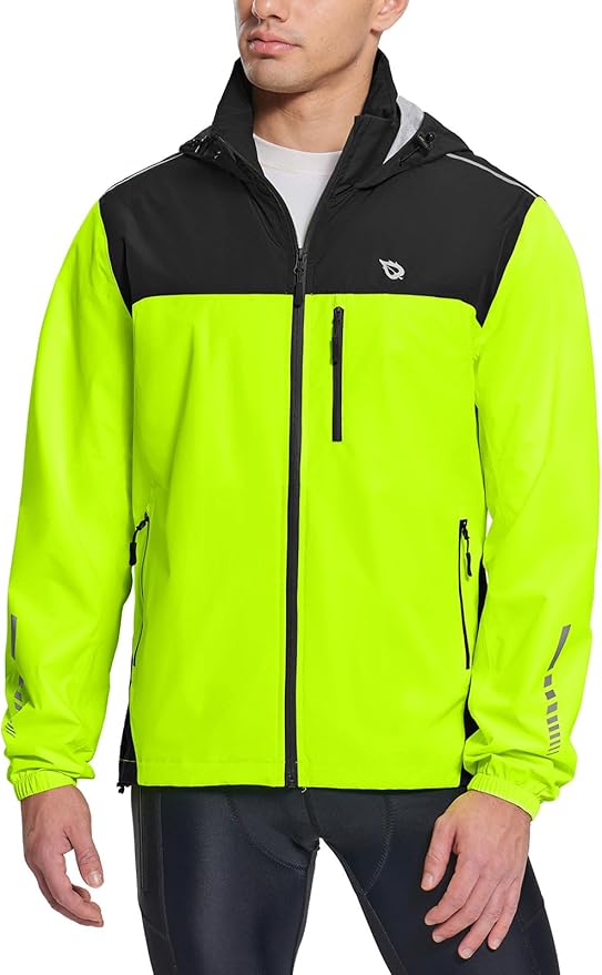 baleaf Men's Rain Jacket Waterproof Windbreaker Raincoat Running Cycling Hiking Gear Hood Lightweight Reflective Packable