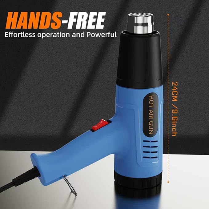 Side Digital Display Heat Gun, Quick heating Heat Gun' set, Variable Temperature control 122 ℉~1202 ℉ Overheat protection, With 4 Nozzles, Suitable for Heat shrink tubing and PVC softening