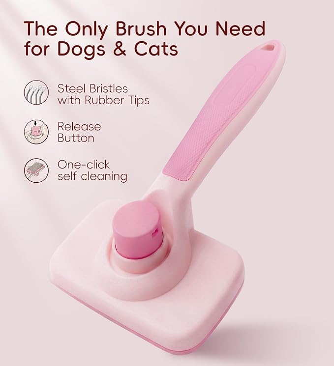 Cat Brush Dog Brush with Self Cleaning Cat Comb, Hair Removal for Pets | Skin Friendly Grooming；for Puppies & Long/Short Haired Pets； Pet Supplies Accessory； Dog Deshedding Brush Grooming Kit