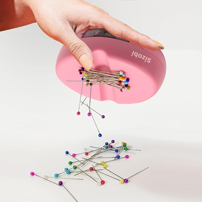 Sizobi Magnetic Pin Holder Cushions with 100 Pcs Ball Head Straight Pins | Needle Magnetic Quilting Pins Holders Organizer, Bobby Pin Holder, Paper Clip Holder,Sewing Supplies, Pink