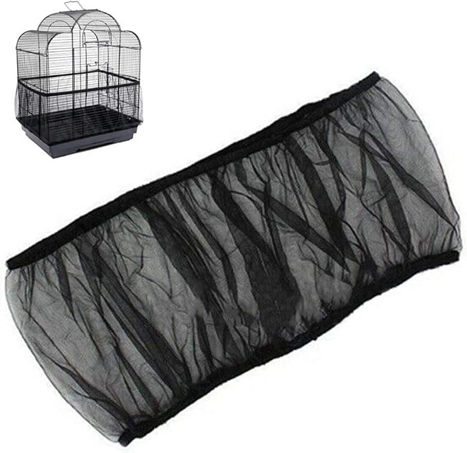 Universal Bird Cage Seed Catcher,Seed Catcher Guard Net Cover,Parrot Nylon Mesh Net Cover,Soft Airy Cage Net Stretchy Skirt for Round Square Cages (Circumference 74 inch to 118 inch，Black)