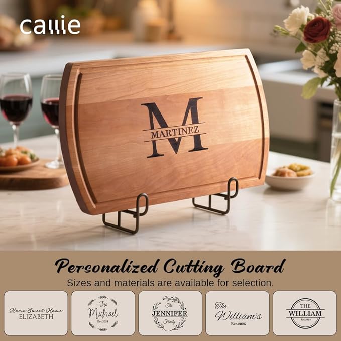 callie Personalized Cutting Board with Juice Grooves, Monogrammed Walnut Wood/Bamboo Charcuterie Boards, Engraved Christmas, Wedding, Housewarming Gifts (12", 16")