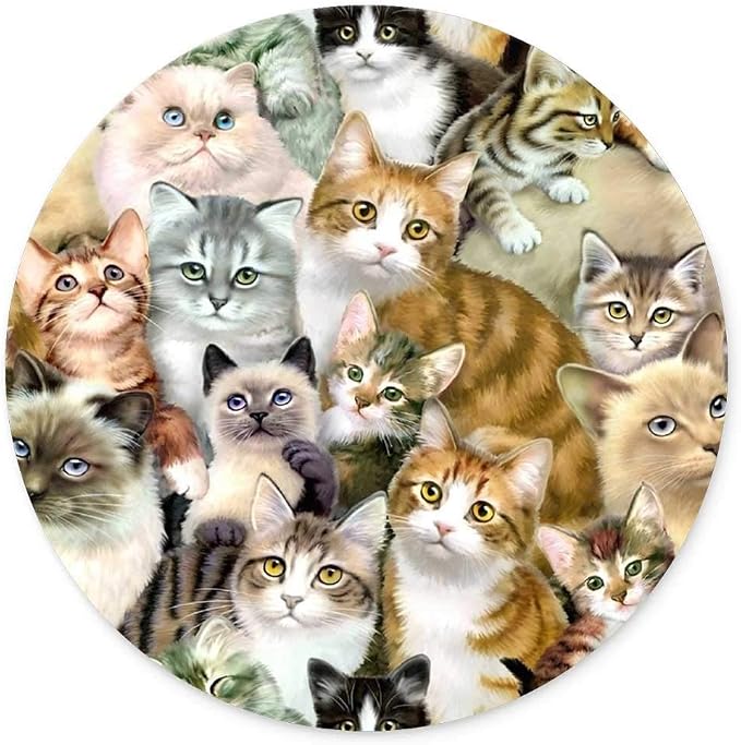 Funny Group Cat Animal Pet Design Round Gaming Mouse Pad | Non-Slip Rubber Round Mouse Pad，Funny Group Cat Animal Pet Design Round Gaming Mouse Pad (7.87 inch x 7.87 inch)