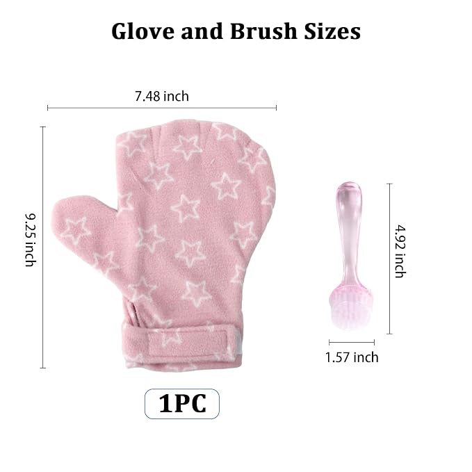 1Pcs Hamster Bite Proof Glove and Grooming Brush Set, Adjustable Hamster Glove, Lid Soft Cleansing Brush Massage Combs, Guinea Pig Brush, Hamster Care Set for Hamsters, Ferrets, Hedgehogs (Pink Stars)