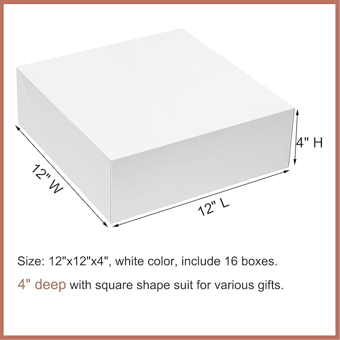 12x12x4 Inches Large Gift Boxes with Lids 16 Pack Extra Deep Square Shirt Clothes Scarf Box for Christmas Presents, Holidays, Birthday, Wedding Gift Wrapping White