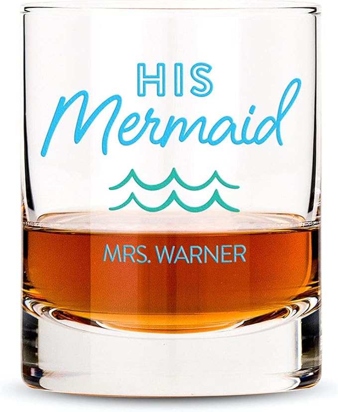 WEDDINGSTAR Personalized Whiskey Glass 11oz - His Mermaid Print