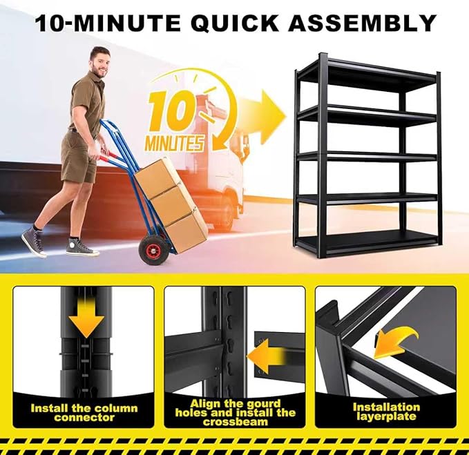 Set of 4 71"H-35"W Garage Shelving-2050LBS 5 Tier Storage Shelves,Adjustable Heavy Duty Metal Shelving Unit and Storage Large Rack,Utility Steel Shelf For Shop Warehouse Industrial Pantry 71"x35"x16"