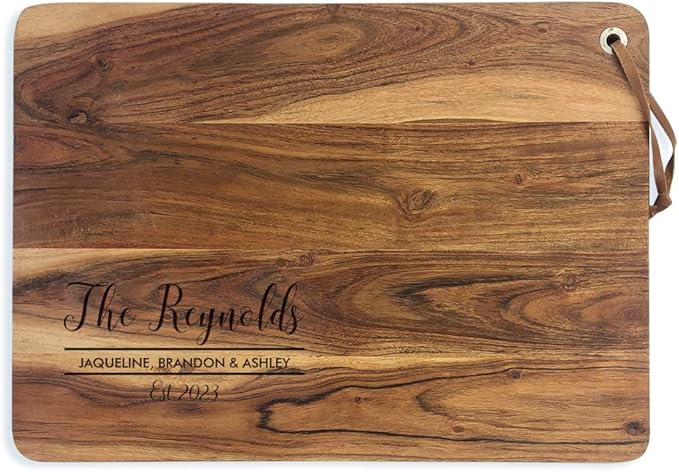 Personalized Acacia Cutting Board With Family Name, Engraved Cutting Board, Custom Gift For Weddings, Anniversaries, Housewarming
