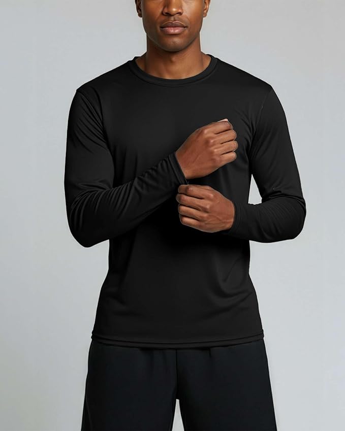 Real Essentials 4 Pack: Mens Long Sleeve Dry Fit T Shirts Hiking Fishing Workout Gym Work Sun UPF 50 Wicking Running Tee