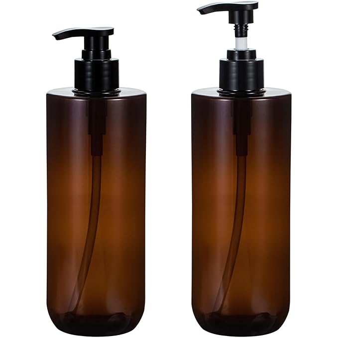 Yebeauty Shampoo Conditioner Body Wash Dispenser, 2 Pack 17oz Empty Bottle with Pump Clear-Amber Hand Soap Container Resuable Bathroom Countertop Soap Dispensers for Hand Dish Soap Kitchen Accessories