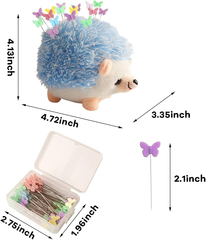 CICILIAYA Hedgehog Shape Pin Cushion, Cute Pincushions Sewing Kit Lovely Needle Cushions Pins Holder Sewing Accessories Supplies with 100Pcs Colored Butterfly Pins for Quilting DIY Crafts Patchwork