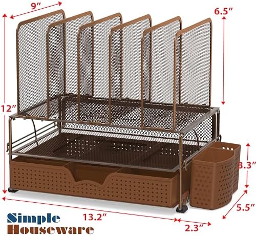 Simple Houseware Desk File Organizer for Office Supplies w/Drawer, Copper
