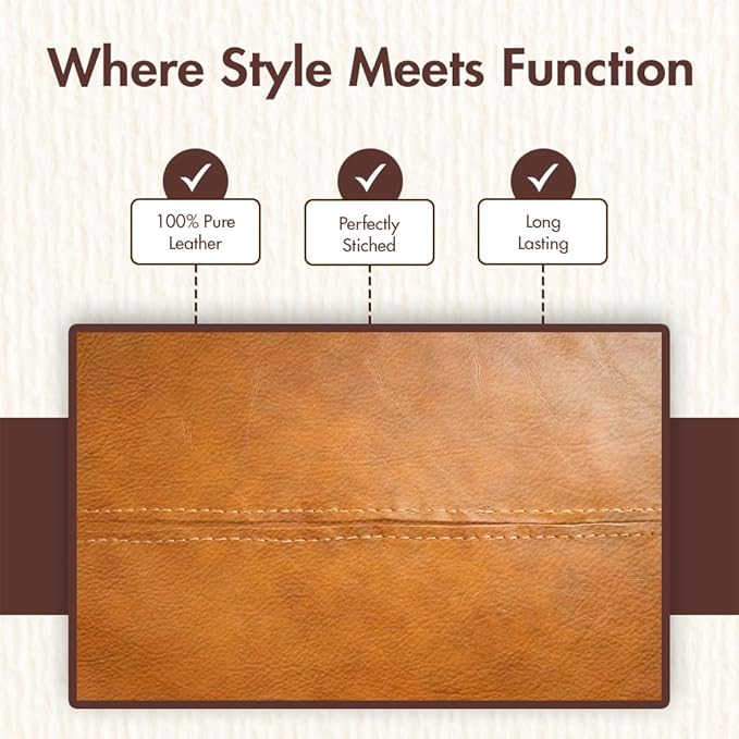 Stitched Round Leather Tray with Brass Handle Ideal for Serving Coffee Drinks Ottoman Tray for Office Home Kitchen Snack Counter Centerpiece Storage (Light Brown (16" x 16"))
