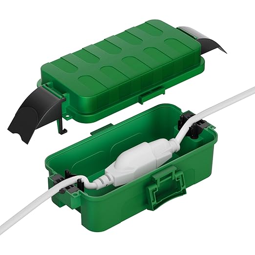 Flemoon IP55 Small Outdoor Electrical Box Waterproof (Inner 5.9 x 3.2 x 1.8inch), Extension Cord Cover with Detachable Awning Covers for Plug, Outlet, Holiday Lights, Green
