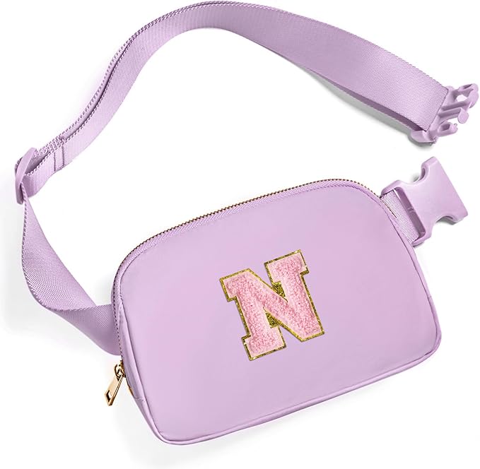 Gitus Initial Belt Bag Fanny Pack Crossbody Bag for Girls Birthday Gifts Age 8-10 Teen Girl Gifts Trend Stuff Personalized Letter Gifts for Daughter Sister (Lavender-N)