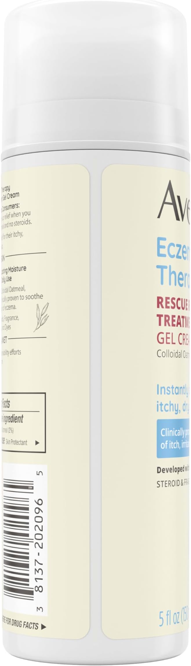 Aveeno Eczema Therapy Rescue Relief Treatment Gel Cream with Colloidal Oatmeal Skin Protectant, Instantly Soothes & Cools Itchy Dry Skin Flare-Ups, Steroid & Fragrance Free, 5.0 fl. oz