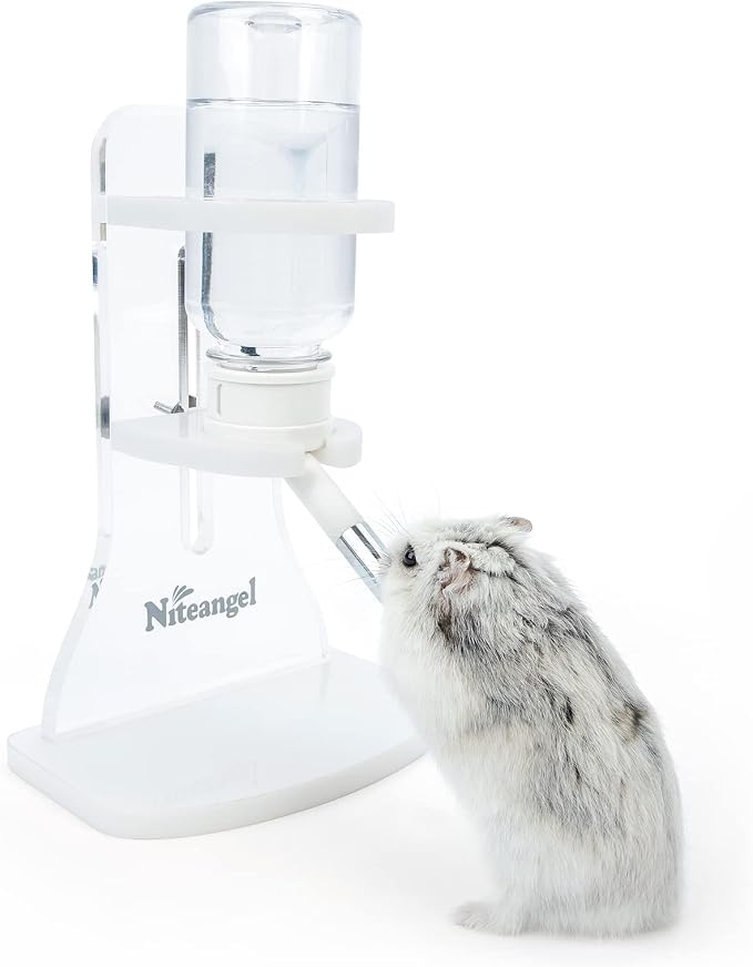 Niteangel Hamster Water Bottle with Stand: 4oz/120ml Capacity & Leak-Proof | Adjustable Height - Far Away Cage Mess & Wet Bedding Water Dispenser for Syrian Dwarf Hamster Gerbils Mice Rat Or Small Pets
