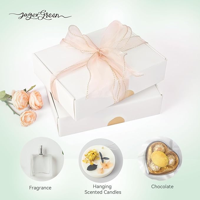 White Gift Box with Lid, 8.6x6.7x2.1 Inches Small Collapsible Gift Boxes with Seal Stickers for Birthday, Valentine’s Day, Bridesmaid Proposal, Wedding, Party Favor, Presents (Pack of 10)