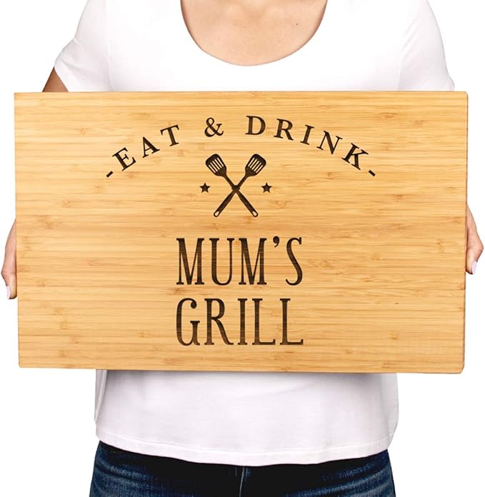 Andaz Press Large Bamboo Wood BBQ Cutting Board Gift, 17.75 x 11-inch, Mum's Grill, 1-Pack, Laser Engraved Serving Chopping Board Christmas Birthday Chef Kitchen Ideas