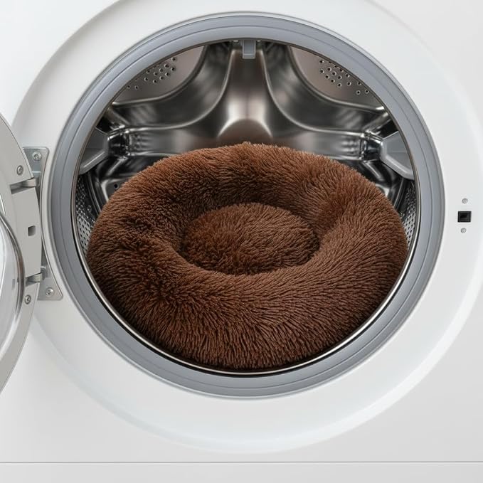 Soft Plush Round Pet Bed for Cats or Small Dogs, Mini Sized Dog Cat Bed | Soft Long Shag Faux Fur, Warming Cushion, Anti Slip Water Resistant Base, Machine Washable for Kittens, Ferret, Bunny Pets