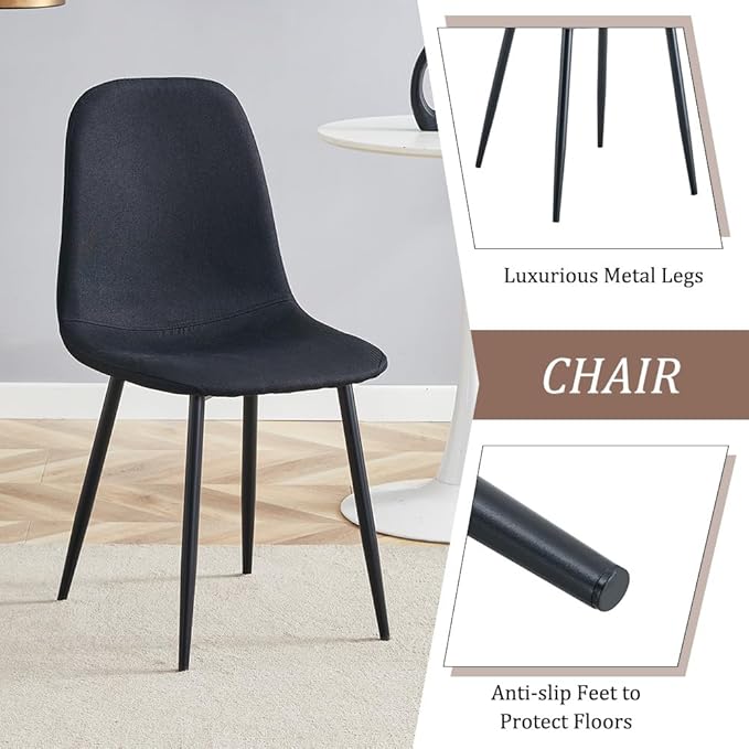 Round Dining Table Set for 4, Modern Kitchen Dining Table Chairs Set for 4, 42" Wood Dining Room Table Set & 4 Upholstered Chairs for Kitchen Living Office Cafe Small Space