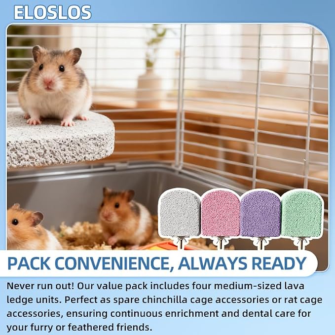 4PCS Lava Ledge for Chinchilla/Hamster/Parrot, Gray&Pink&Purple&Green(M) | For Small Pets, Grinding Claws & Jumping, Safe Natural Volcanic Rock, Reduces Random Chewing