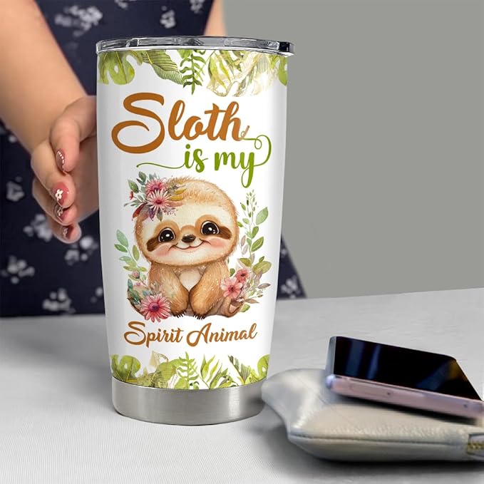 SANDJEST Sloth Tumbler 20oz Sloths Gifts for Women Girl Teen Gift for Birthday Christmas Stainless Steel Insulated Tumblers Coffee Travel Mug Cup