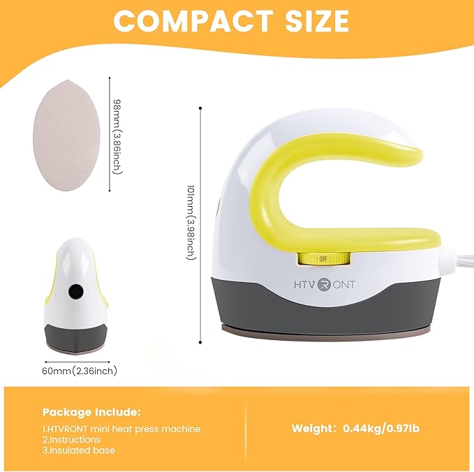 HTVRONT Heat Press Mini Heat Press Machine, Small Heat Press Portable Iron Press Machine for T Shirts, Hats, Heating Transfer Projects (Yellow)