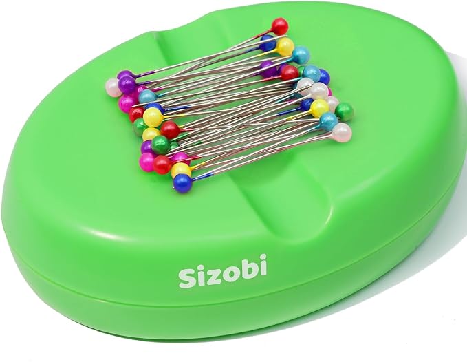 Sizobi Magnetic Pin Holder, 2.8" x 4", 130-Piece, Green (for Sewing, Quilting Pins, Nails, Screws, Hair Pins, Paper Clips)