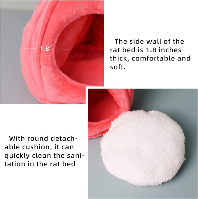 Pet Hideout House - Rat Beds, Small Animal Washable Cage Accessories - Hamster, Syrian Hideout, Sugar Glider Hammock for Dwarf Hamsters, Squirrel, Chipmunks - Pink