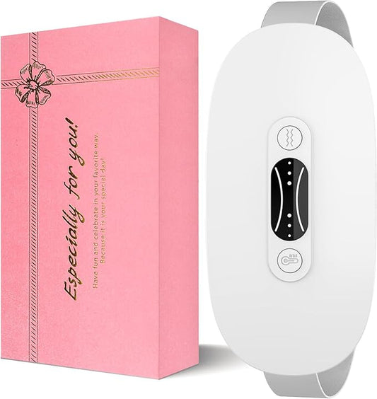 LISACOOL Portable Ccordless Heating Pad for Period Cramps Electric Waist Belt Device Portable Heatings Pad with 3 Heat Levels and 3 Massage Modes Birthday Gifts for Women and Girls (White)