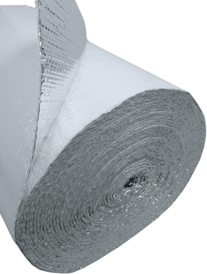 US Energy Products 48" x 25' (100sqft) White Double Bubble Reflective Foil Insulation Thermal Barrier R8 Solid Vapor Barrier Commercial Residential