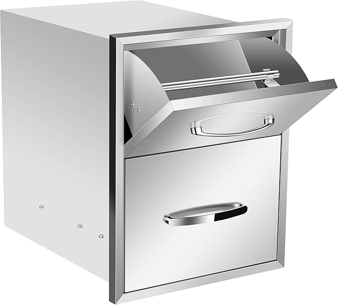 Outdoor Kitchen Drawers Stainless Steel 16W X 20H X 20D Inch, Flush Mount Double BBQ Island Drawers with Handle for Outdoor Kitchens, Patio or Grill Station