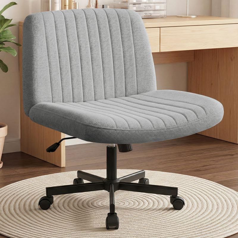 Orange Factory Criss Cross Chair, Wide Fabric Vanity Desk Seat, Grey Wheel